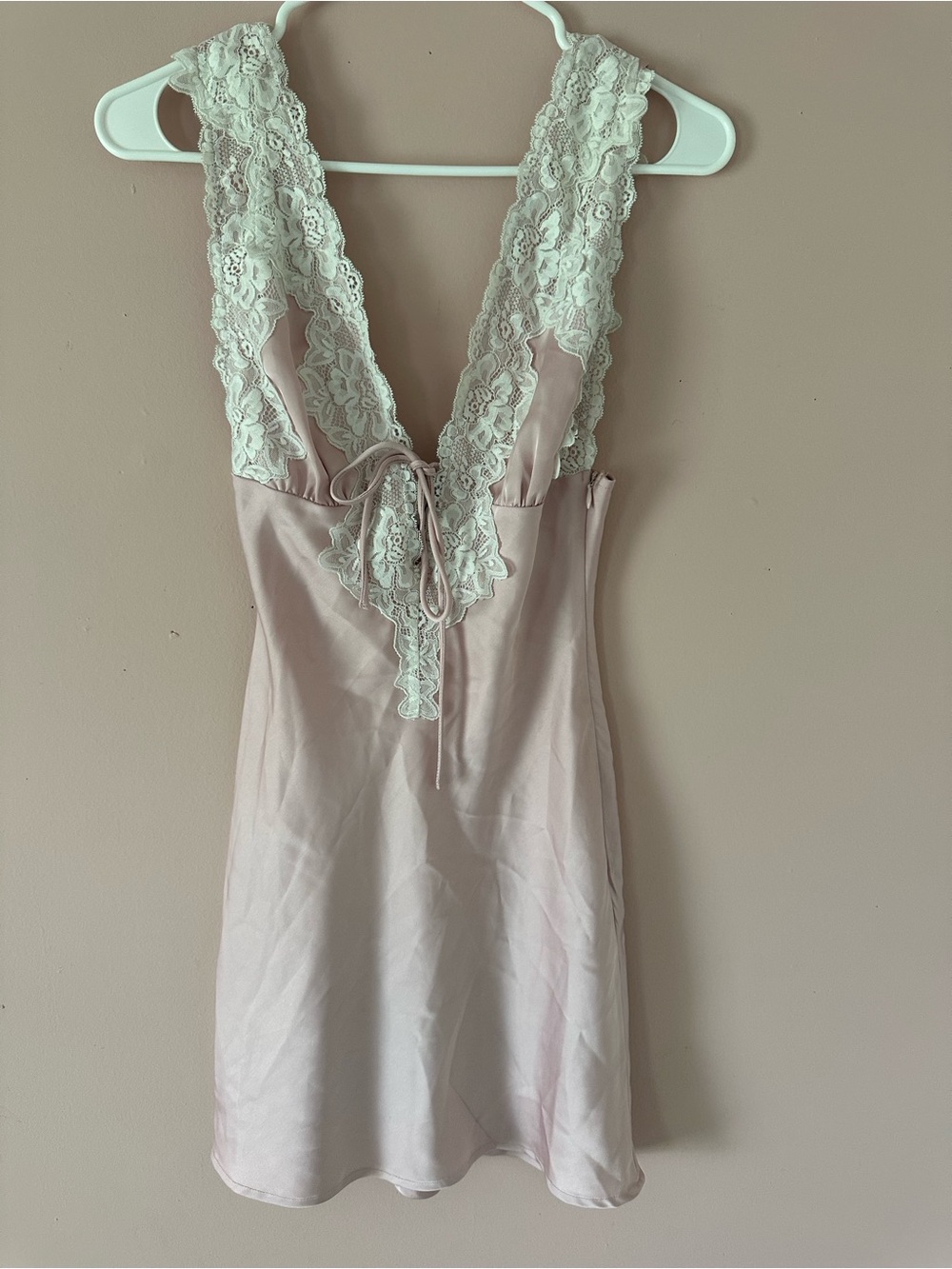 Princess Polly Nourish Mini Dress Pink Lace-Trim Satin Blush Pink - Picture 3 of 7